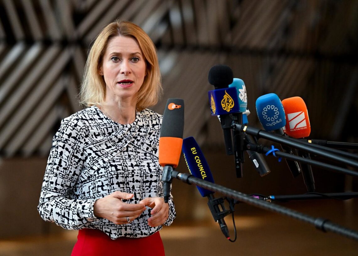 La Alta Representante de la UE, Kaja Kallas, realiza declaraciones antes de la reunión de ministros de Exteriores de la UE.SIERAKOWSKI FREDERIC // EUROPEAN COUNCIL