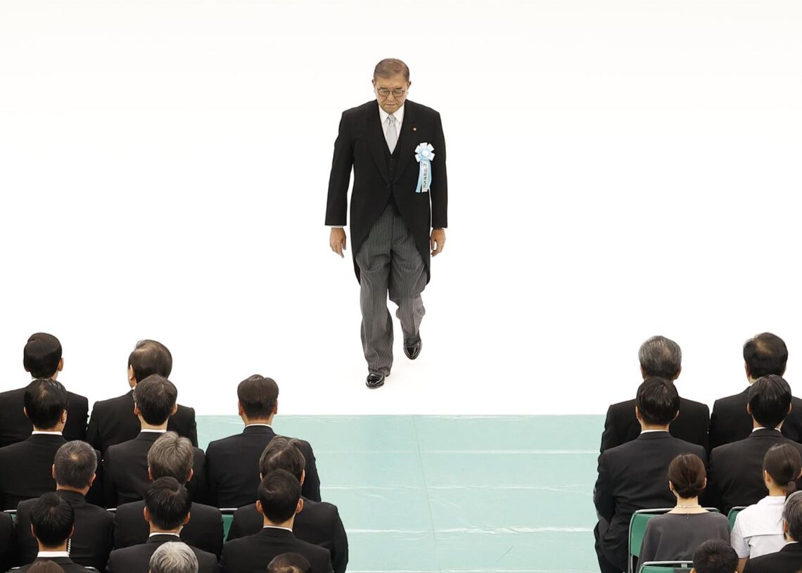 El primer ministro de Japón, Shigeru Ishiba, durante la conmemoración del 80 aniversario de la rendición japoneses Europa Press/Contacto/Rodrigo Reyes Marin
