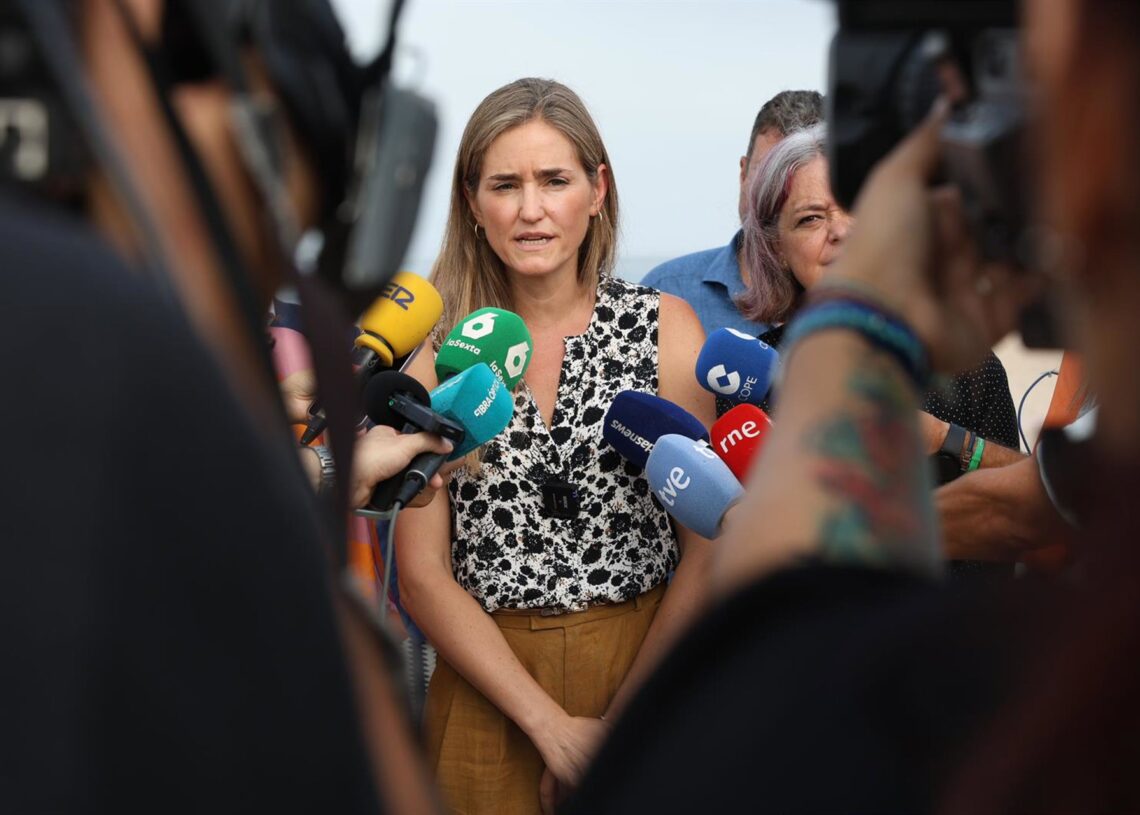 La vicepresidenta y ministra para la Transición Ecológica y el Reto Demográfico, Sara Aagesen  atiende a los medios en una visita a la playa de Camposoto (Cádiz). Imagen de archivoNacho Frade - Europa Press