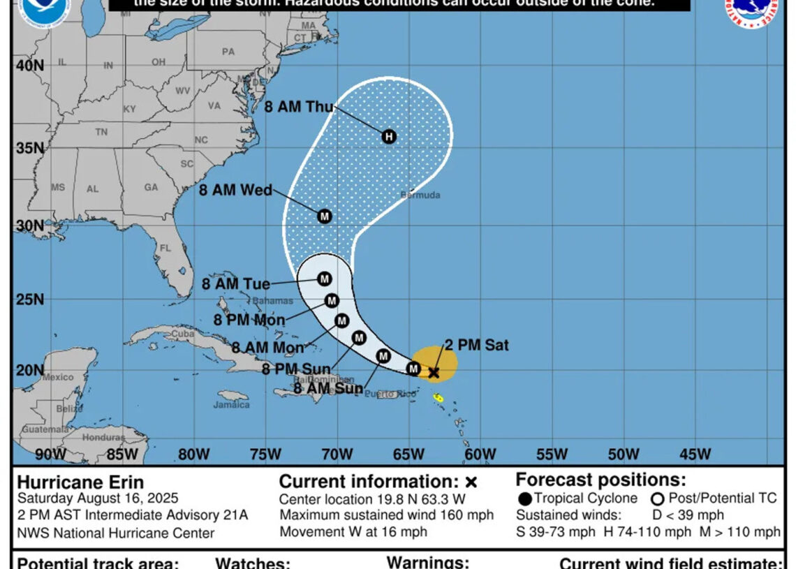 Imagen de archivo de ruta del huracán 'Erin' por el Caribe Europa Press/Contacto/NOAA