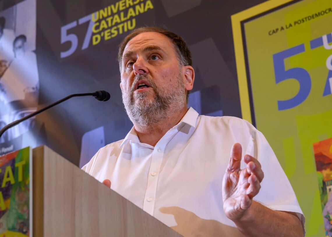 El líder de ERC, Oriol Junqueras, en una conferencia en la Universitat Catalana d'Estiu (UCE).UNIVERSITAT CATALANA D'ESTIU (UCE)