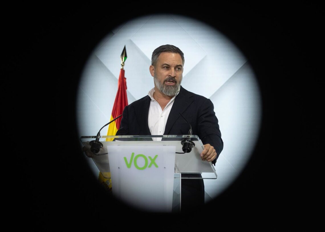 Archivo - El presidente de VOX, Santiago Abascal, durante una rueda de prensaAlejandro Martínez Vélez - Europa Press - Archivo