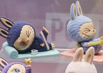 25 July 2025, Berlin: Labubu plush figures are on display at the opening of Germany's first Labubu store in the Alexa shopping center. The Chinese manufacturer and retailer Pop Mart is best known for its Labubu plush figures. Photo: Jens Kalaene/dpaJens Kalaene/dpa