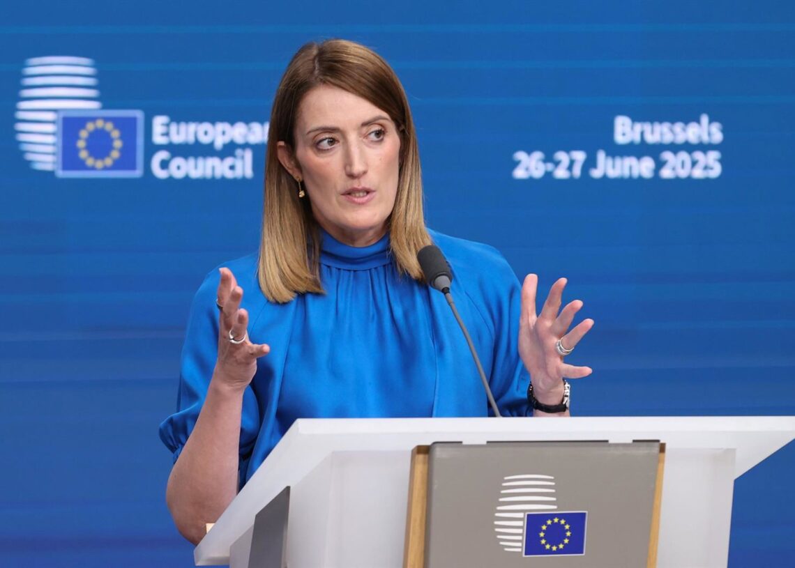 Archivo - Presidenta de la Eurocámara, Roberta Metsola, en el marco de la cumbre de líderes de la UE del pasado junio.Francois Lenoir/EU Council/dpa - Archivo