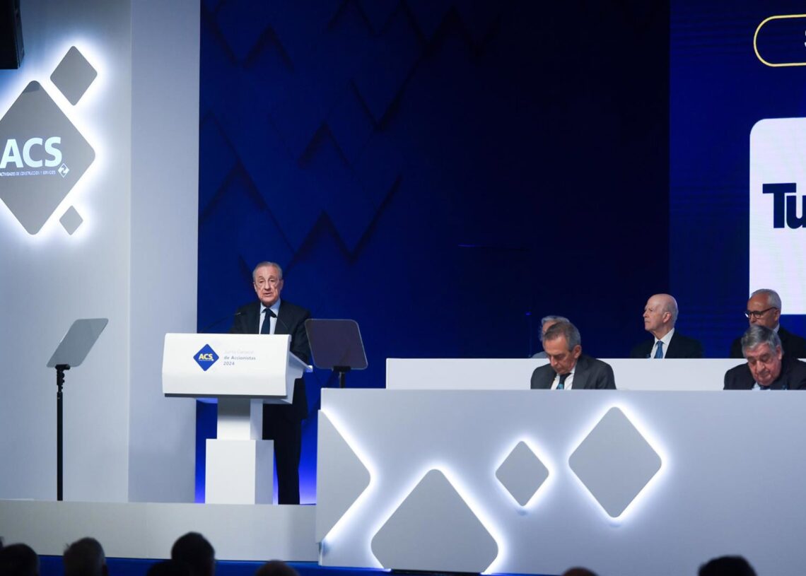 Archivo - El presidente de ACS, Florentino Pérez, interviene durante la junta general ordinaria de accionistas 2024, en la Feria de Madrid IfemaGustavo Valiente - Europa Press - Archivo
