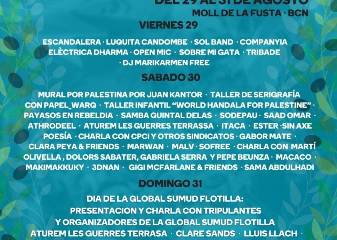 Jornadas culturales antes de la salida de la Global Sumud Flotilla en el Moll de la Fusta de BarcerlonaGLOBAL SUMUD FLOTILLA