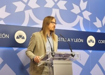 El secretario de Organización y coportavoz de Podemos, Pablo Fernández, en una rueda de prensa como procurador en las Cortes de Castilla y León.EUROPA PRESS