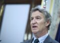 El presidente del PP, Alberto Núñez Feijóo, durante una rueda de prensa en el Congreso Jesús Hellín - Europa Press