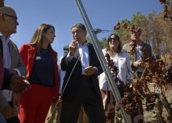 El ministro de Agricultura, Pesca y Alimentación, Luis Planas (c), visita explotaciones de las zonas afectadas por los grandes incendios de este verano, en A Rúa, Ourense, Galicia.Rosa Veiga - Europa Press