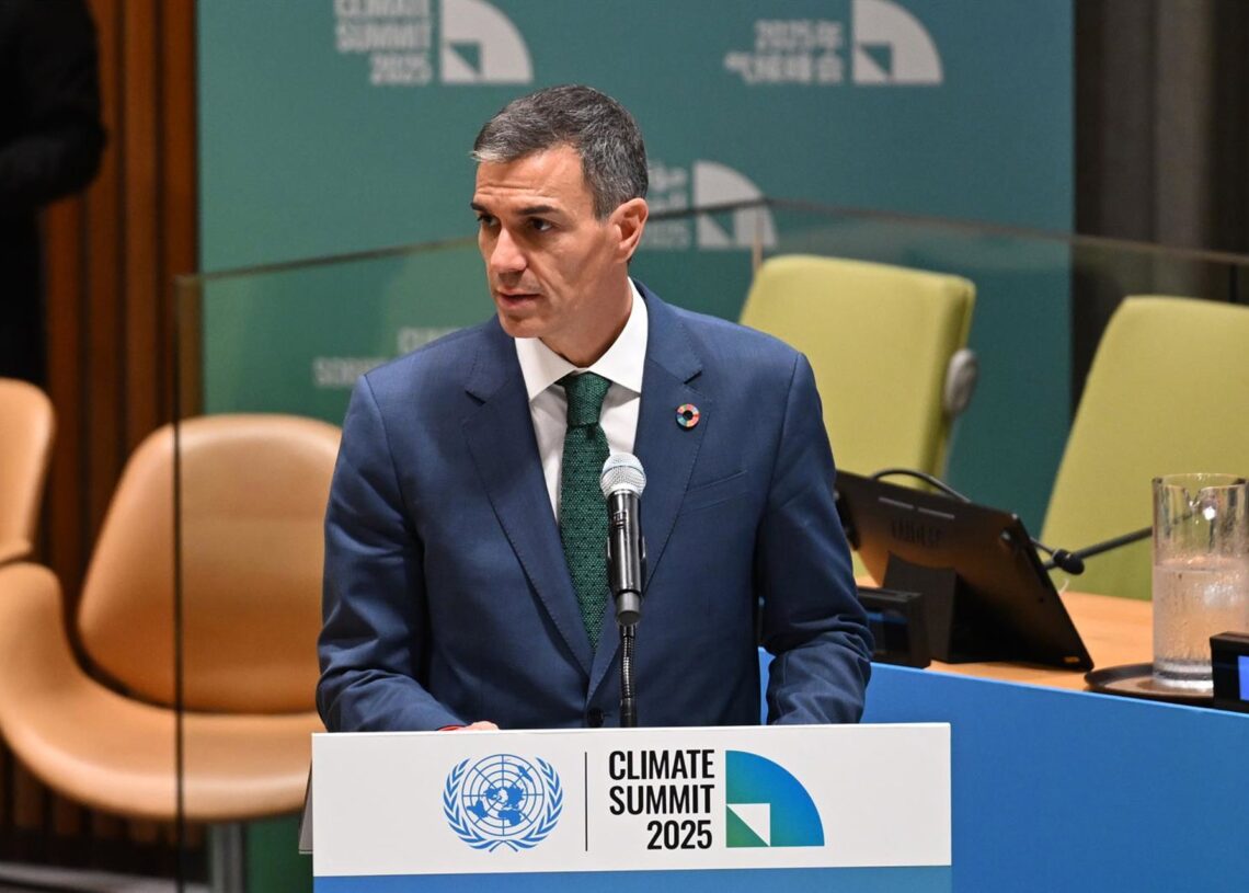 El presidente del Gobierno, Pedro Sánchez, ha intervenido en el evento de alto nivel sobre Acción Climática preparatorio de la próxima COP30 de Belém (Brasil), que se ha celebrado  en la sede de Naciones UnidasBORJA PUIG DE LA BELLACASA