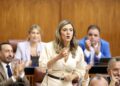 La portavoz parlamentaria del PSOE-A, María Márquez, interviene durante la sesión de control en el pleno del Parlamento andaluz. A 25 de septiembre de 2025. (Foto de archivo).María José López - Europa Press
