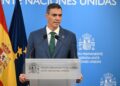 El presidente del Gobierno, Pedro Sánchez, comparece ante los medios de comunicación, en la sede de la Representación Permanente de España ante Naciones Unidas, el 25 de septiembre de 2025, en Nueva York Pool Moncloa/Borja Puig de la Bellacasa
