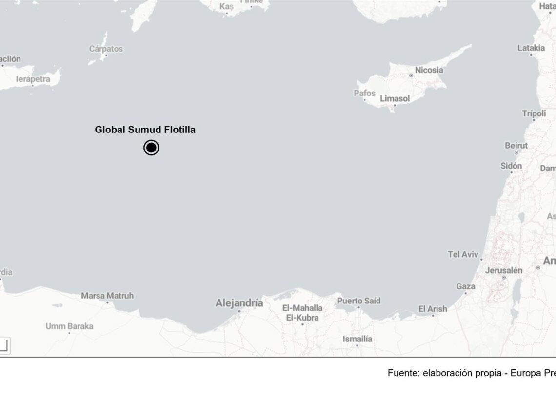 Ubicación de la Global Sumud Flotilla a 28 de septiembre de 2025EUROPA PRESS