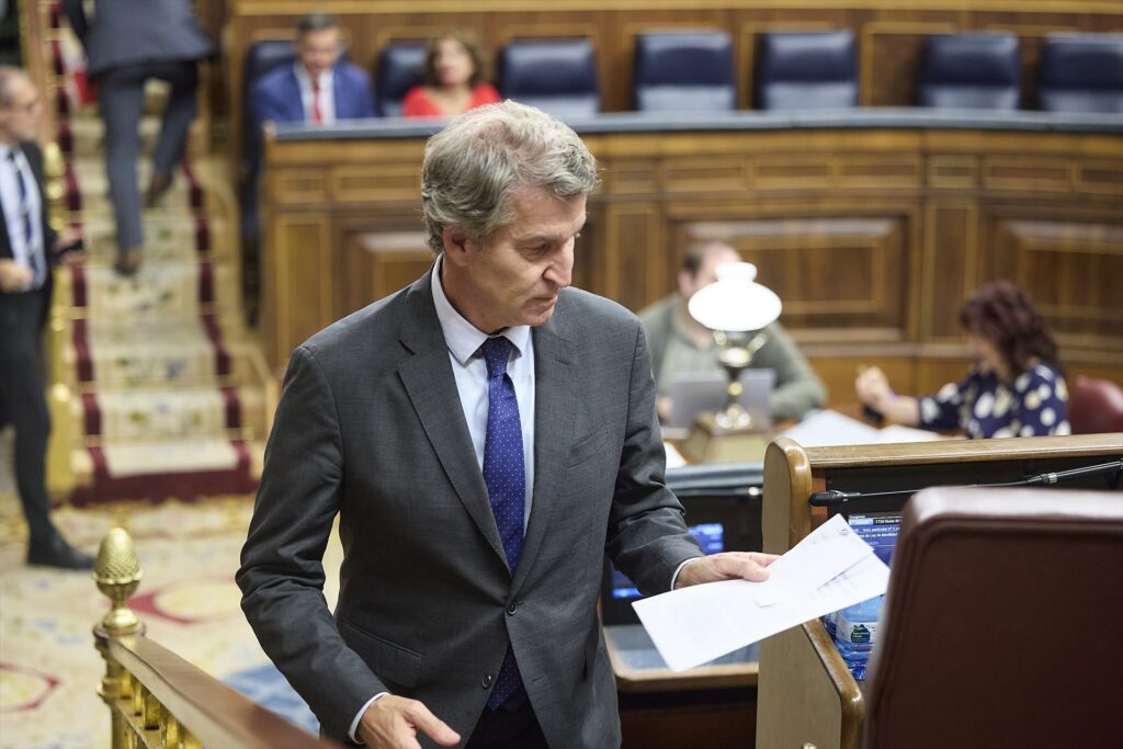 El presidente del Partido Popular, Alberto Núñez Feijóo, durante una sesión plenaria, en el Congreso de los Diputados | Jesús Hellín (Europa Press).