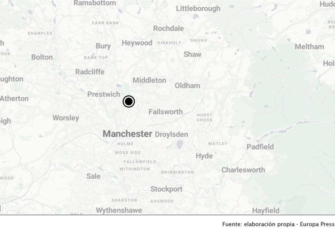 Localidad de Crumpsall, situada a las afueras de Mánchester y escenario de un supuesto apuñalamiento en una sinagogaEUROPA PRESS