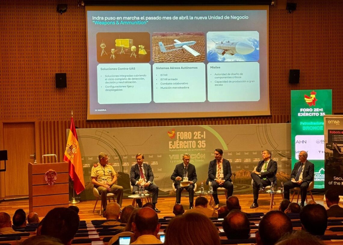 Indra presenta sus drones, sistemas antidrón y radares de vanguardia críticos en el 'Foro 2E+I Ejército 35'.INDRA
