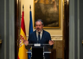 El portavoz del PSOE en el Senado, Juan Espadas, durante una rueda de prensa, en el Senado, a 4 de septiembre de 2025, en Madrid (España). Ricardo Rubio - Europa Press