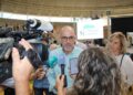El secretario de Organización del PSOE de Extremadura, Manuel Mejías, atiende a los medios en el marco del acto de firma de la 'Alianza por Almaraz' celebrado este sábado en Navalmoral de la Mata (Cáceres)PSOE DE EXTREMADURA