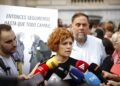 La secretaria general de ERC, Elisenda Alamany, atiende a los medios durante una manifestación en apoyo a Palestina de este sábado en BarcelonaKike Rincón - Europa Press