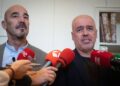 El vicesecretario general de Política Sindical de UGT, Fernando Luján (i) y el secretario general de CCOO, Unai Sordo (d), ofrecen declaraciones a los medios tras una reunión con la vicepresidenta del Gobierno y ministra para la Transición Ecológica y el Fernando Sánchez - Europa Press