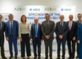 Representantes de AEB, CECA, BBVA y Banco Santander en un evento en Fráncfort sobre simplificación regulatoria.AEB/CECA