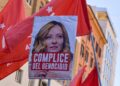 Image de archivo de una pancarta con la imagen de la primera ministra de Italia, Giorgia Meloni, en la que le acusan de cómplice del genocidio en relación con la ofensiva israelí en la Franja de GazaEuropa Press/Contacto/Vincenzo Nuzzolese