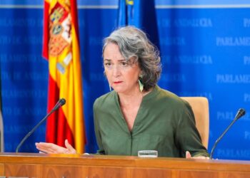 La parlamentaria de Adelante Andalucía Begoña Iza, en rueda de prensa.JOAQUÍN CORCHERO/EUROPA PRESS