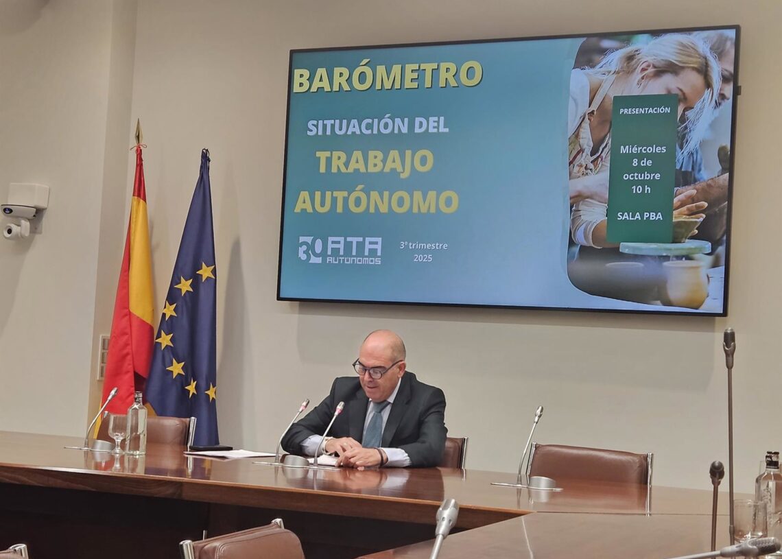 El presidente de ATA, Lorenzo Amor, durante la presentación del Barómetro correspondiente al tercer trimestre de 2025.EUROPA PRESS