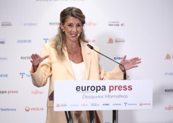 La vicepresidenta segunda del Gobierno y ministra de Trabajo y Economía Social, Yolanda Díaz, protagoniza un desayuno informativo de Europa Press. Eduardo Parra/Europa Press.