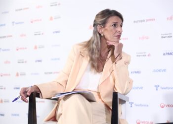 La vicepresidenta segunda del Gobierno y ministra de Trabajo y Economía Social, Yolanda Díaz, participa en el desayuno informativo de Europa Press este jueves en Madrid.Eduardo Parra - Europa Press