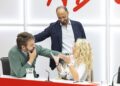 La portavoz del PSOE, Montse Mínguez junto a los miembros de la Ejecutiva Juan Francisco Serrano y Alfonso Gómez de Celis.EVA ERCOLANESE