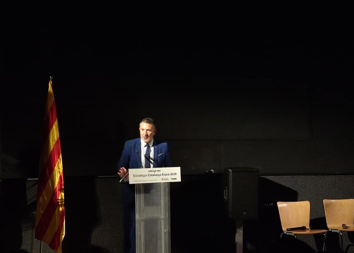 El conseller de Empresa y Trabajo de la Generalitat, Miquel Sàmper, en  la presentación de la Estratègia Catalunya Espai 2030, celebrada en el Parc Astronòmic del Montsec, en Àger (Lleida).EUROPA PRESS