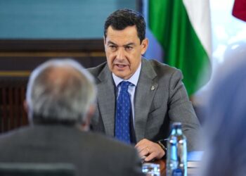 El presidente de la Junta de Andalucía, Juanma Moreno, durante una reunión con el presidente del Consejo Andaluz de Colegios de Médicos en el Palacio de San Telmo, a 10 de octubre de 2025. (Foto de archivo).Joaquin Corchero - Europa Press