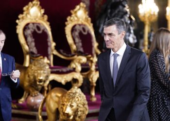 El presidente del Gobierno y secretario general del PSOE, Pedro Sánchez, durante la recepción con motivo del día de la Fiesta Nacional, en el Palacio Real, a 12 de octubre de 2025, en Madrid (España).A. Pérez Meca - Europa Press
