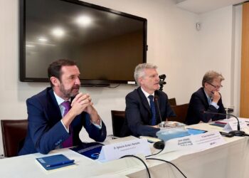 El vicepresidente de Aedaf, Ignacio Arráez, elcatedrático de Derecho Financiero y Tributario de la Universidad de Santiago, César García Novoa y el coordinador del CAI de Aedaf, Daniel Gómez-Olano.AEDAF
