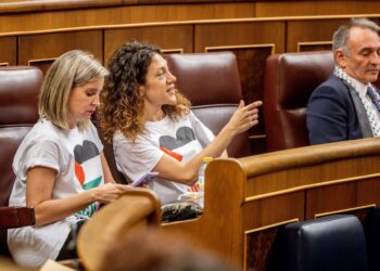 La portavoz de Sumar en el Congreso, Verónica Martínez (i) y la diputada de Sumar Aina Vidal (d) durante una sesión plenaria, en el Congreso de los DiputadosRicardo Rubio - Europa Press