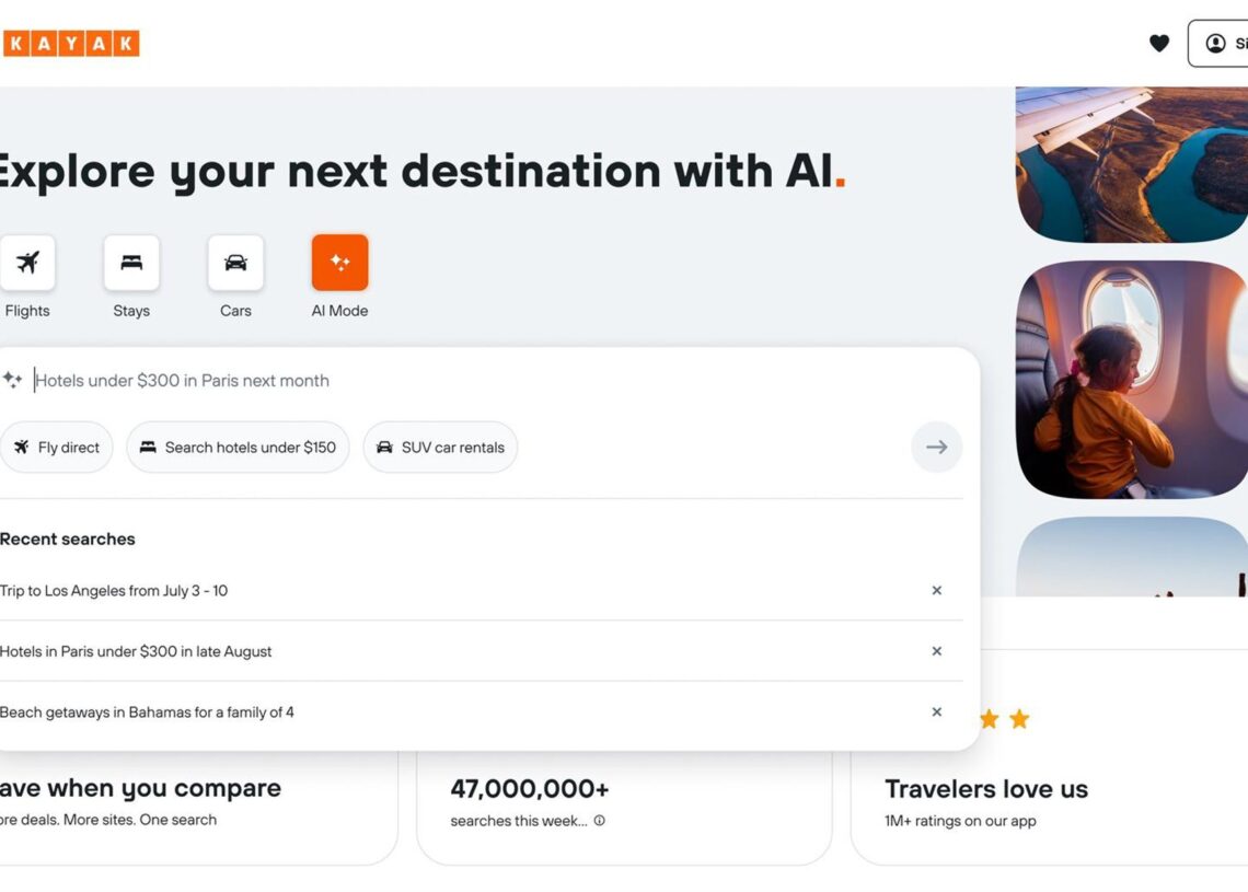 Kayak introduce una nueva función impulsada por ChatGPT para las búsqueda de viajes.KAYAK