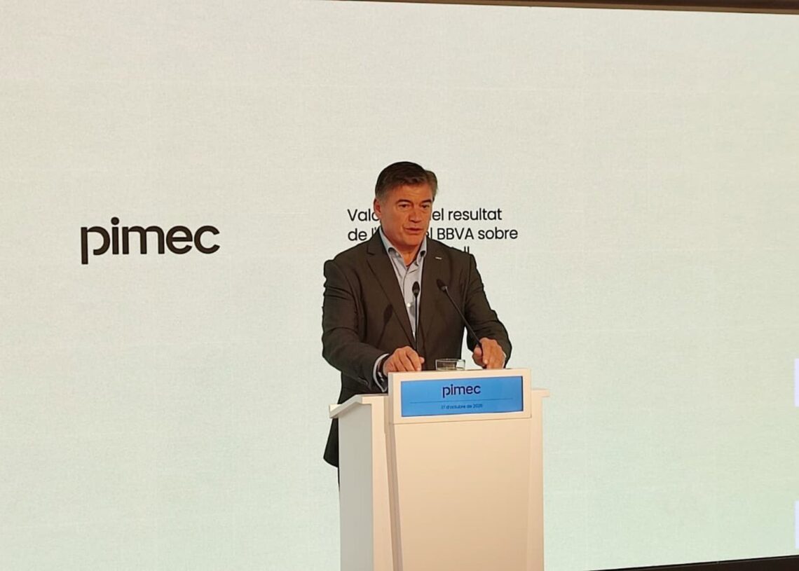 El presidente de Pimec, Antoni Cañete, en una rueda de prensa en la sede de PimecEUROPA PRESS