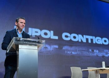 Aarón Rivero, en su discurso tras ser reelegido secretario general del sindicato JupolJUPOL