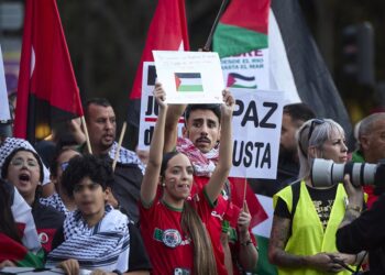 Varias personas durante una marcha con motivo de la huelga general convocada en apoyo a PalestinaJesús Hellín - Europa Press