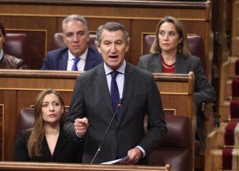 El presidente del PP, Alberto Núñez Feijo y la portavoz del grupo popular en el Congreso, Ester Muñoz, durante una sesión de control, en el Congreso de los Diputados, a 29 de octubre de 2025, en Madrid (España). Eduardo Parra - Europa Press