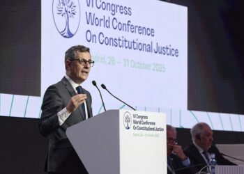 El ministro de la Presidencia, Justicia y Relaciones con las Cortes, Félix Bolaños, durante la VI Conferencia Mundial de Justicia Constitucional, a 29 de octubre de 2025, en Madrid (España). Jesús Hellín - Europa Press