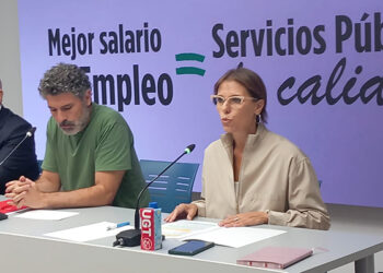 Los representantes de UGT, CSIF y CCOO en la presentación del calendario de movilizaciones. UGT.