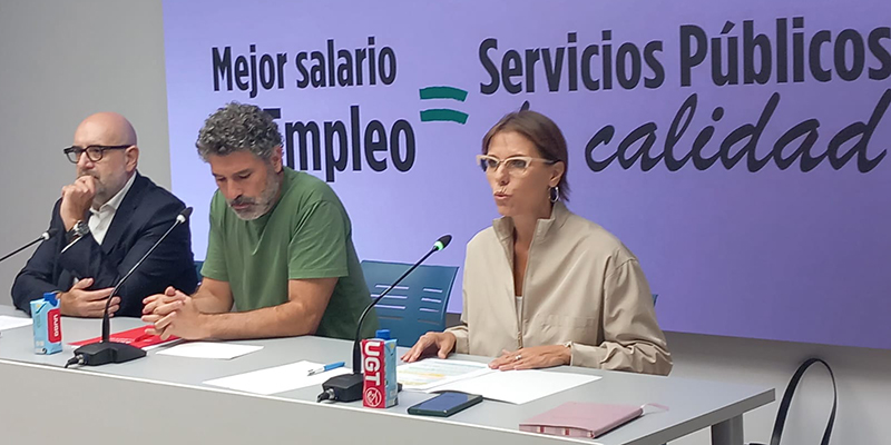 Los representantes de UGT, CSIF y CCOO en la presentación del calendario de movilizaciones. UGT.