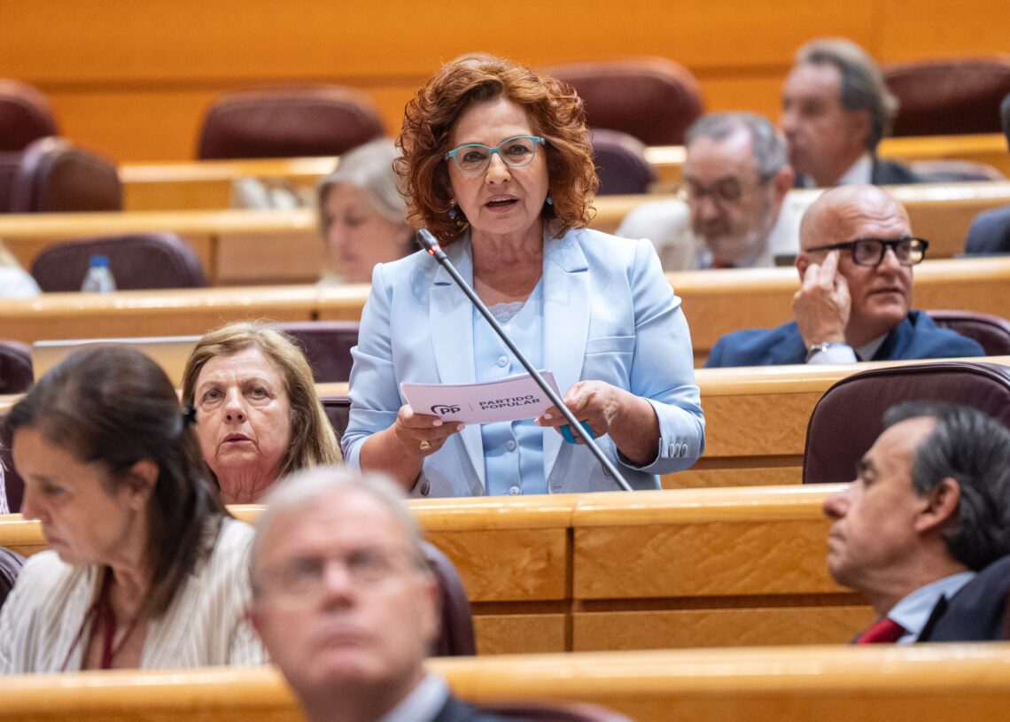 La senadora por Toledo y portavoz de Consumo del Grupo Popular en el Senado, Carmen Riolobos, durante la sesión de control al Senado del pasado 27 de mayo de 2025 | PP SENADO