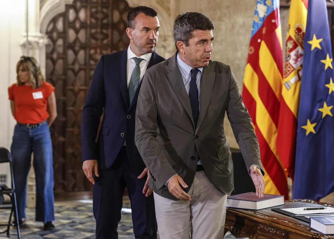 El president de la Generalitat Valenciana, Carlos Mazón, y el presidente de la Diputación de Valencia, Vicent Mompó. Imagen de archivo.Rober Solsona - Europa Press