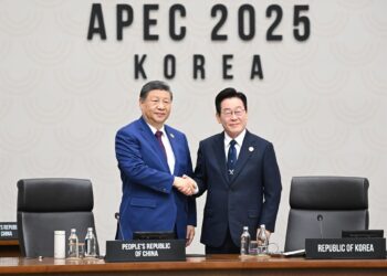 El presidente de China, Xi Jinping, estrecha la mano del presidente surcoreano, Lee Jae Myung, durante la cumbre de la APEC Europa Press/Contacto/Xie Huanchi
