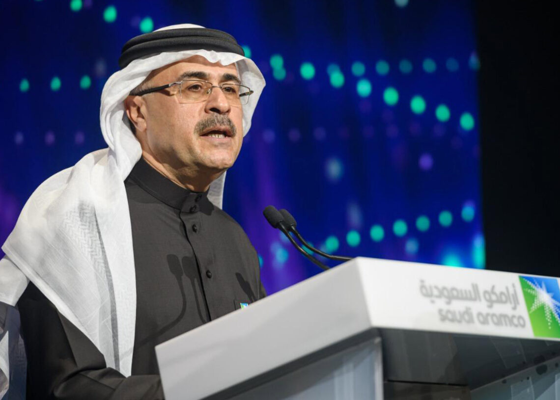 Archivo - 11 December 2019, Saudi Arabia, Riyadh: Saudi Arabia's state-owned oil company Aramco CEO Amin Al-Nasser speaks during an official ceremony marking the debut of the IPO of Aramco on the Riyadh Stock Exchange. Saudi oil giant Aramco has made its -/Saudi Press Agency/dpa - Archivo