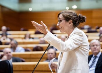 La ministra de Sanidad, Mónica García, interviene durante una sesión plenaria.A. Pérez Meca - Europa Press