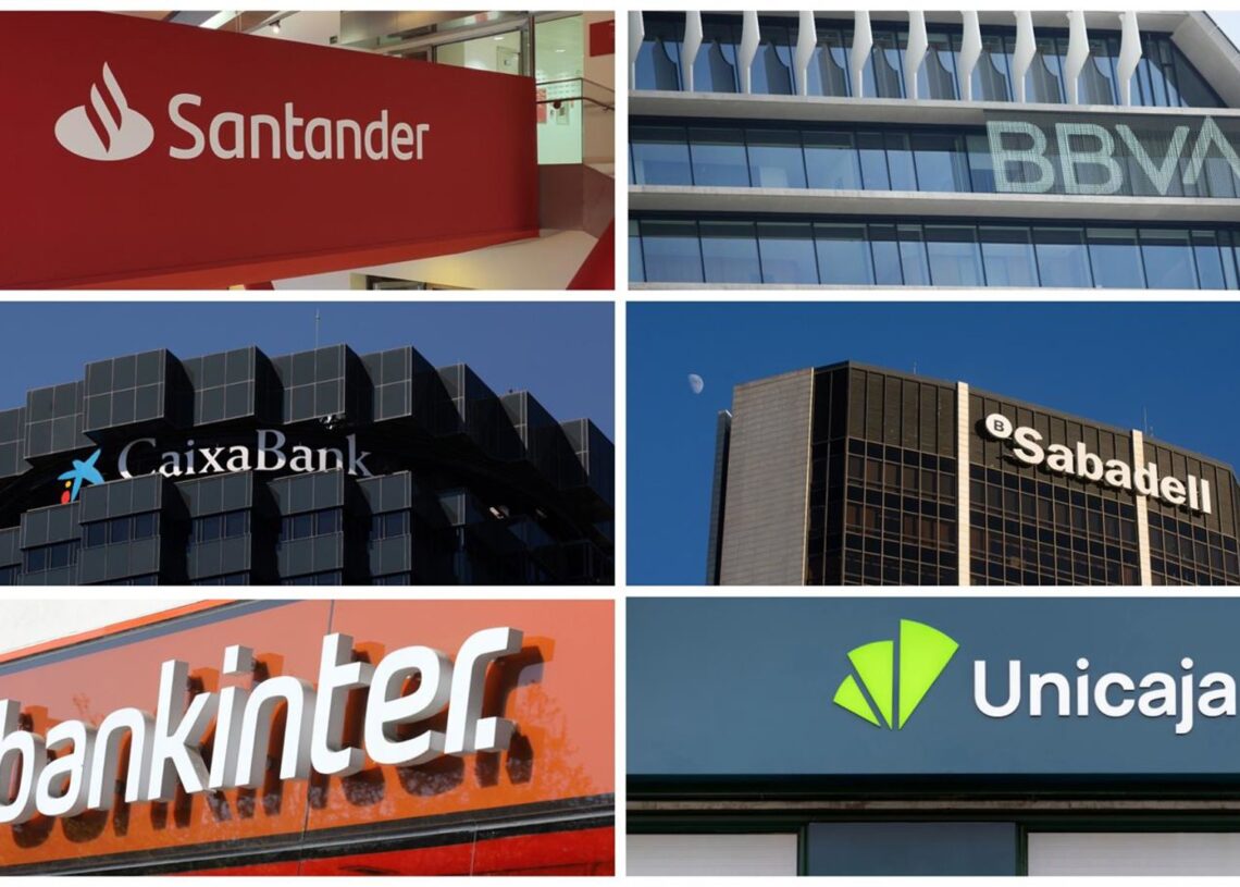 Archivo - Logos de Banco Santander, BBVA, CaixaBank, Banco Sabadell, Bankinter y UnicajaBANCO SANTANDER, BBVA, EUROPA PRESS - Archivo